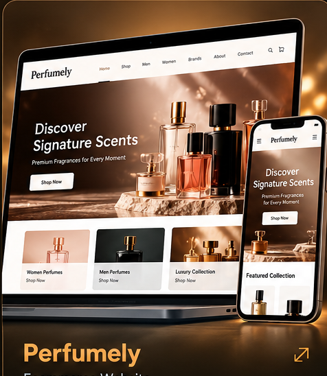 Perfumely perfume ecommerce illustrative website mockup